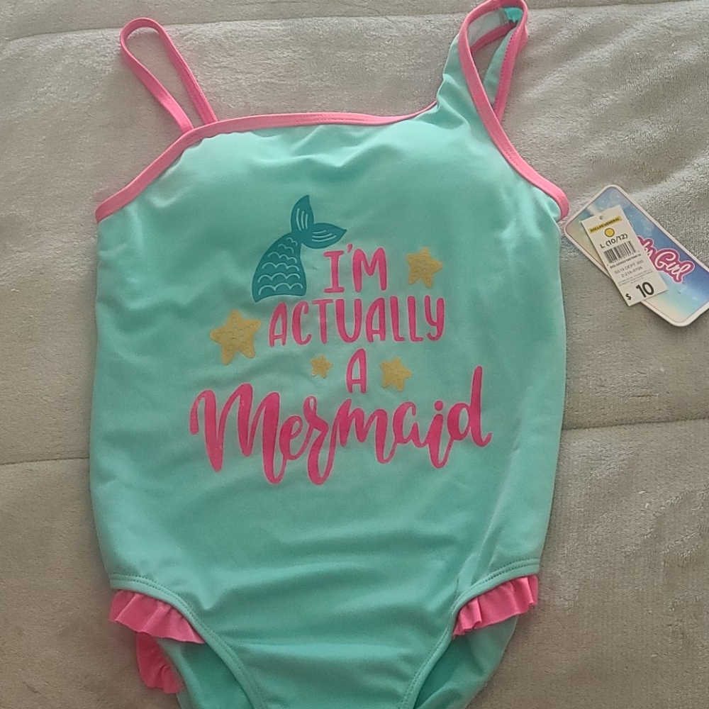 Girls bathing suit .aqua/pink